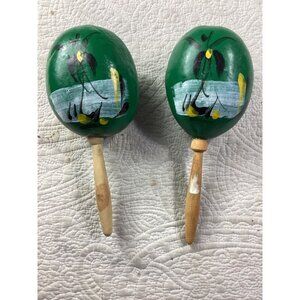 Hand-Painted Green Maracas With Tropical Design*EUC